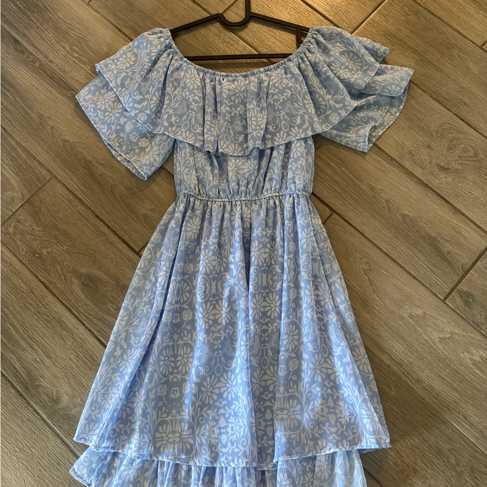 Floral Blue Off-Shoulder Dress